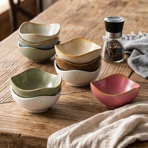 Japanese Style Retro Ceramic Salad Dessert Bowl Creative Restaurant Soy <b>Sauce</b> Seasoning Bowls Multi-colors Porcelain Rice Bowl - Product Image 1