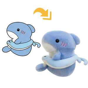 Peluche Kawaii d'animal marin pour le bureau avec bouée de sauvetage souriante, poupée requin ou phoque douce pour décoration de bureau ou cadeau - Product Image 2
