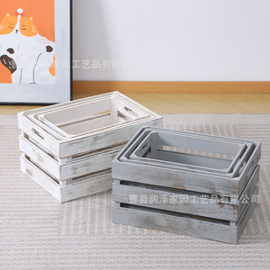 Juego de cajas de almacenamiento de madera vintage, rectangulares, apilables, para ordenar y organizar, color blanco desgastado, gris retro - Product Image 4