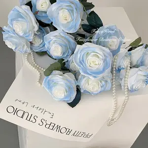 בית מפלגת קישוט אירוע מתנה כחול ורדים פרח דקורטיבי ורדים מלאכותי משי רוז פרח