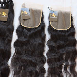 Paquete de cabello indio con cierre de encaje, cutícula alineada, máquina de cabello virgen, frontales de trama, tejido de cabello humano de calidad superior - Product Image 1