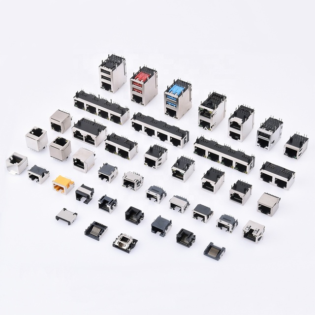 RJ45 Network Socket Connector 125VAC 1.5A Gold Plated Through Hole Mount