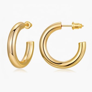 Dreamwork-pendientes de aro redondos de Plata de Ley 925, chapados en oro de 14K, en amarillo, oro rosa, oro blanco, tamaño de 20mm-50mm - Product Image 1