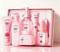 Ensemble de soins de la peau SADOER à l'aloe vera rose, 6 pièces, kit de soin du visage hydratant, apaisant et réparateur pour les soins quotidiens de la peau du visage, OEM disponible