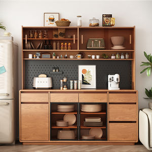 Buffet de salle à manger minimaliste avec portes vitrées doubles et tiroir, meuble de rangement moderne en bois massif - Product Image 4