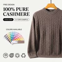 Pull en cachemire pur à 100% pour homme, col rond, hiver, marron, tricot torsadé, motif diamant 3D, bordure côtelée