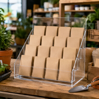 Boîte de présentation personnalisée en acrylique pour sachets de graines, organisateur transparent pour sachets de jardinage, étui à compartiments inclinés, panneau avant avec logo OEM