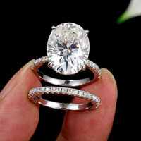 Ensemble de bagues empilables en moissanite ovale 13 carats, en argent sterling S925, avec bande pavée complète, combinaison double bague, bijoux élégants et remarquables