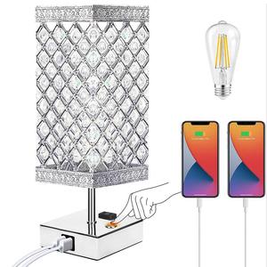 Luxury Crystal <b>Bedside</b> Table <b>Lamp</b> <b>with</b> 2 <b>USB</b> Ports Brass Base LED Eco-Friendly Modern Design for Living Room Home Decor - Product Image 1