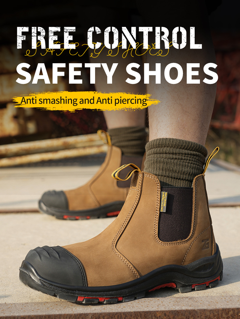 L603-1 No Lace Design Safety Boots Black , Nubuck Leather Smash