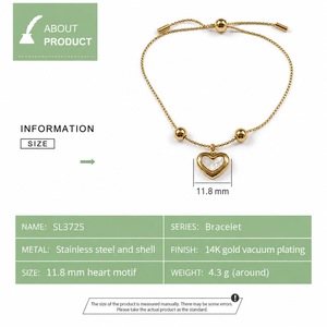 Pulsera con deslizador en forma de corazón, acero inoxidable y concha, chapado al vacío en oro de 14K, motivo de corazón de 11.8 mm, 4.3 g - Product Image 3