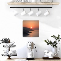 Peinture sur panneau en aluminium Paysage océanique au coucher du soleil Décoration murale en métal Impression artistique en aluminium Carré 20 cm
