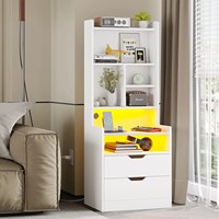 Étagère d'appoint moderne en bois blanc avec LED, table de chevet pour appartement, hôpital, salon et chambre à coucher
