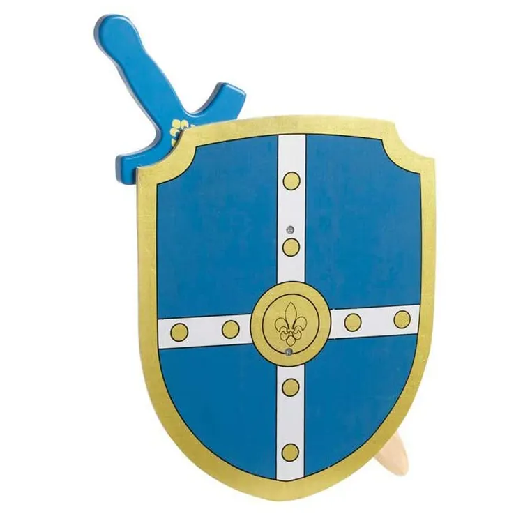 Высокое качество, средневековый стиль, синяя деревянная игрушка, меч, кинжал, щит, набор
