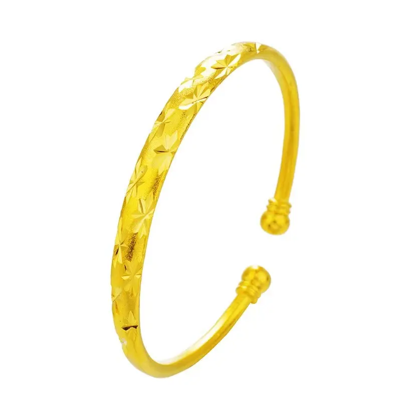 Dubai High Quality Jewelry Simple Engraved 18K Gold Plated Cuff Bangle For Women