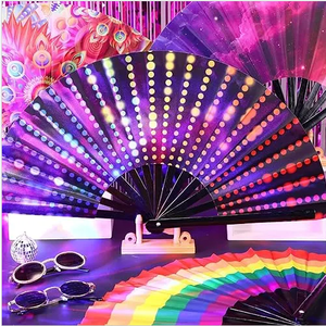 Abanico de mano plegable pintado grande de 33cm con costillas de bambú para Dance Music Festival Party Rave - Product Image 3