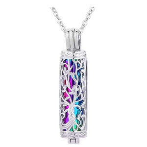 Cross-border New Stainless Steel <b>Memorial</b> Pet Ashes Pendant Necklace Plant Design Hollow Cylinder Charm Necklace - Product Image 5
