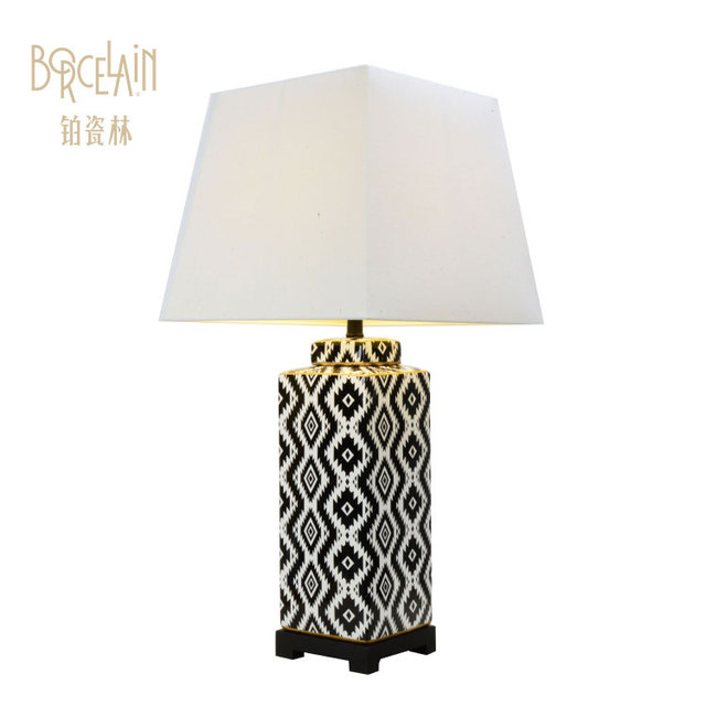 Modern Simple Style Craft Outlet Hotel Ceramic Table Lamp, Bedside Porcelain Led Desk Lamp With Wooden Base