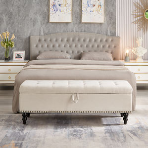 59" Modern Adjustable Convertible Bed Bench Ottoman with Storage Beige Fabric for Bedroom Living Room & Home <b>Office</b> - Product Image 5