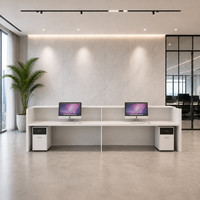 Bureau de réception moderne en bois écologique personnalisé, panneau frontal bicolore, design oblong durable pour hall d'entreprise commercial