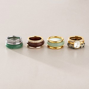 Stackable Natural Stone <b>Stainless</b> <b>Steel</b> <b>Ring</b> Set 18K Gold Plated Tarnish-Free <b>Rings</b> for Women Wholesale - Product Image 6