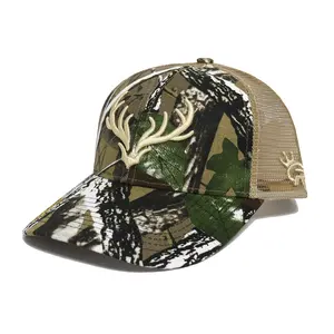 Wholesale Custom High Quality 6 Panel Men Mesh camo trucker Cap,custom 3D Embroidery logo Gorras cotton Trucker Hat