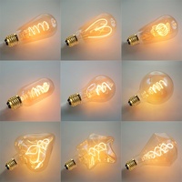 Nouvelle ampoule LED en verre à filament de tungstène flexible, design artistique unique, vintage, jaune chaud, usage résidentiel, culot E27, commande vocale
