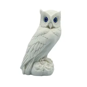 Patung patung patung burung hantu batu marmer abstrak putih alami