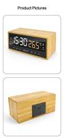 Multifunctionele OEM draadloze telefoonoplader met digitale wekker, bamboe hoesje, wekker met temperatuur- en kalenderfunctie