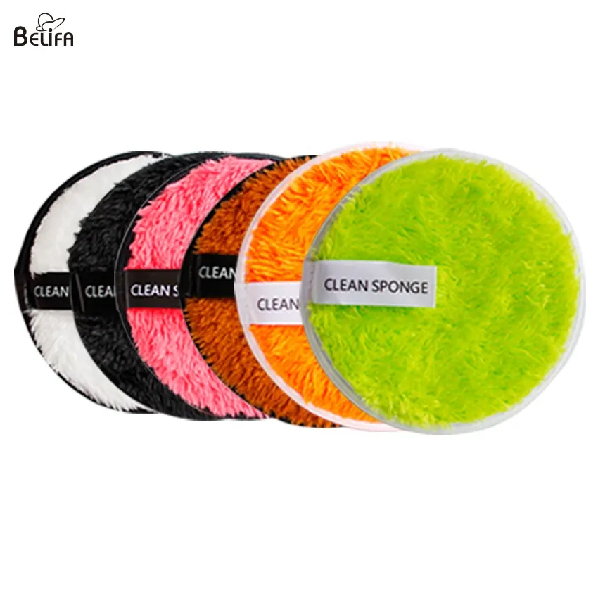 Wholesale private label washable reusable round cotton makeup remover wipe pad puff microfiber facial eye makeup remover pads