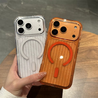 Étui de téléphone magnétique de luxe transparent à motif ondulé pour iPhone 18 17 16 15 Pro Max, avec sangle, pour femmes et jeunes filles