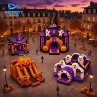 Château gonflable d'Halloween en gros, combo maison hantée avec toboggans pour aire de jeux commerciale pour enfants
