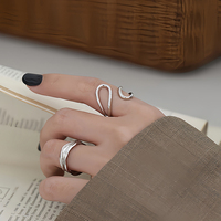 Bague double boucle abstraite irrégulière en or 18 carats pour femme, en argent sterling 925, ajustable, bijoux fins personnalisés, vente en gros