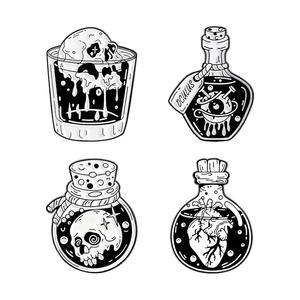 Kreative Cartoon Halloween Gothic Punk Brosche Totenkopf Herz Okkulus Kopf Weinglas Medizinflasche Form Weiche Emaille Anstecknadel - Product Image 6