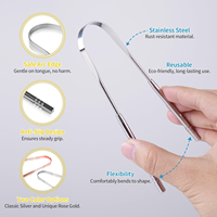 Ensemble de 3 gratte-langues en acier inoxydable double face 3-en-1 pour l'hygiène buccale et la mauvaise haleine, outils personnalisables avec logo