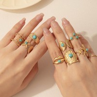FY Fashion No Fade Bijoux Anneaux En Acier Inoxydable Sports D'été Océan Étoile De Mer Soleil Shell Mer Turquoise Pierre Ouvert Anneau Réglable