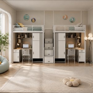 Lits superposés modernes en métal double acier avec bureau intégré pour appartement, dortoir, école, chambre - Product Image 3