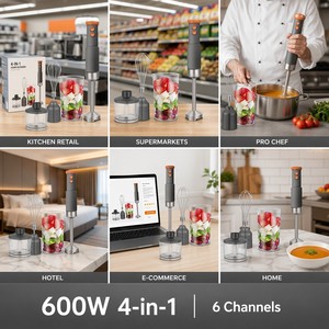 Mixeur Plongeant Cedar Space 4-en-1, Ensemble Mixeur Plongeant 600W Haute Puissance, Corps en Acier Inoxydable Chromé, 2 Vitesses, Fouet, Bol - Product Image 5