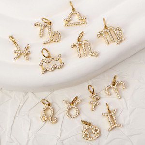 Ciondoli Zodiacali dei 12 Segni in Acciaio Inox Placcato Oro 18K con Zirconia per Creazione di Gioielli da Donna - Product Image 3