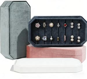 Customized Logo Luxury Velvet Earring <b>Ring</b> Jewelry <b>Box</b> Multiple <b>Rings</b> Jewelry Display Tray Packaging Storage <b>Box</b> - Product Image 4