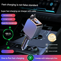 Chargeur de voiture rapide 120W avec câble rétractable 5-en-1 compatible avec les téléphones et montres iOS et Android