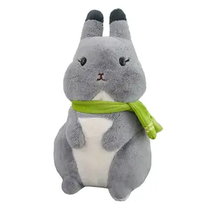 New arrival rabbit fur super cute rabbit doll gray bunny with scarf rabbit stuffed animal plush toy pillow doll wholesale