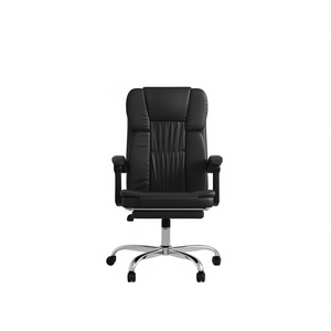 <b>Black</b> Faux Leather Executive Office Chair Adjustable Height Swivel Chrome Base Metal <b>Frame</b> - Product Image 1