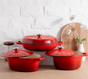 Elegant Glossy Red Enamel Style Ceramic Casserole <b>Set</b>, <b>Stoneware</b> Casserole Cookware & <b>Dinnerware</b> for Modern Kitchen & Gifting - Product Image 3