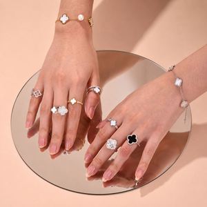 18K Gold Plated Trendy <b>Stacking</b> <b>Ring</b> 925 Sterling <b>Silver</b> Accessories Femme Open Four Leaf Clover Jewelry <b>Rings</b> Set for Women - Product Image 6