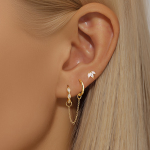 925 New Designs Fashion Jewelry Trending 18k Star Geometric Zircon Tassel <b>Hoop</b> <b>Earrings</b> <b>for</b> <b>Women</b> - Product Image 5