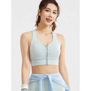 Soutien-gorge de sport sans coutures respirant anti-rides noir à fermeture éclair sur le devant, maintien élevé, pour l'entraînement, le yoga et le fitness, haut athlétique pour femme - Product Image 4