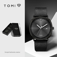 Montre-Bracelet Homme Tomi T044 en Cuir à Quartz Étanche avec Calendrier, Boîte Cadeau de Luxe, Style Masculin