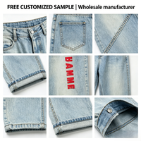 Pantalons en jean déchirés personnalisés, lavage rétro, logo graffiti, trous aux genoux, échantillon gratuit, fournisseur de jeans OEM pour les marques mondiales