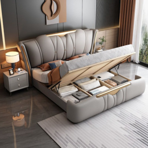 Letto Matrimoniale <span class=keywords><strong>King</strong></span>-<span class=keywords><strong>Size</strong></span> in Stile Lusso Italiano con Rivestimento in Pelle Morbida e Confortevole, Struttura in Legno di Pino con Contenitore, Livello E0 - Product Image 6